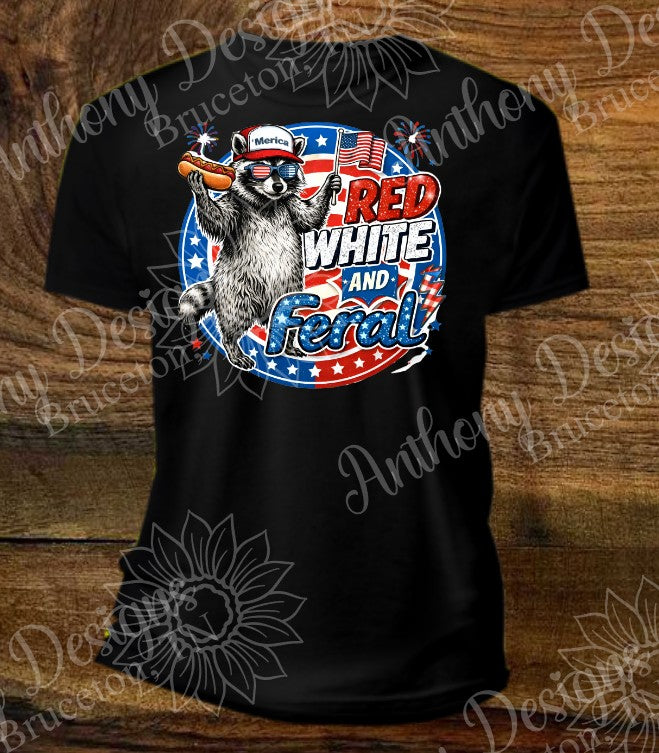 Red White and Feral raccoon shirt