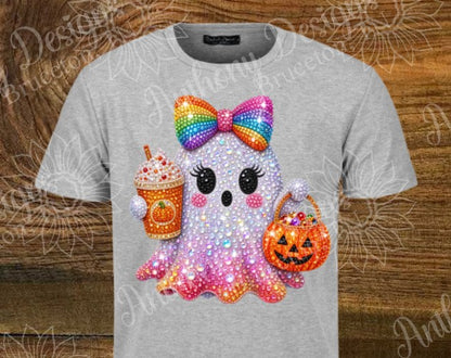 Rhinestone Ghost Halloween designed shirt