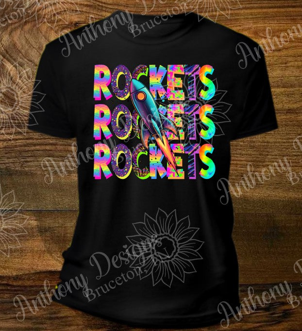 Rockets Neon mascot  school spirit shirt
