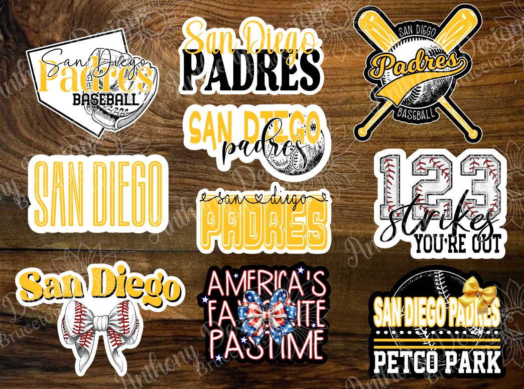 San Diego inspired Baseball Vinyl Stickers