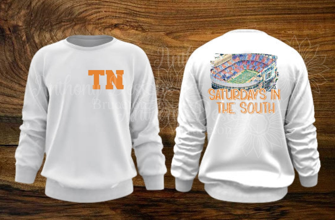 Tennessee. Saturdays in the South. Orange and White. Tennessee Vols Volunteers spirit inspired designed shirt