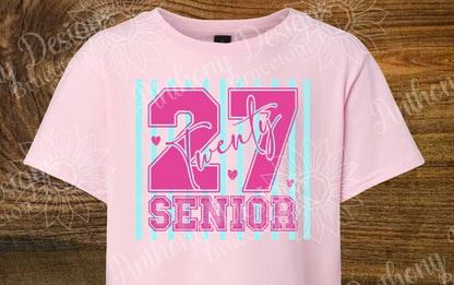 Senior Class of 2027  baby blue stripes with coquette bow designed shirt