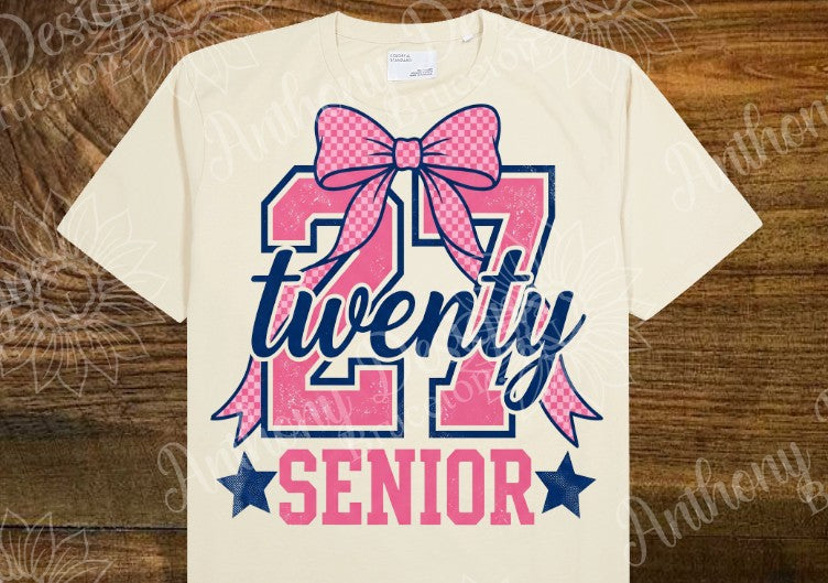 Senior Class of 2027  pink and navy with bow designed shirt