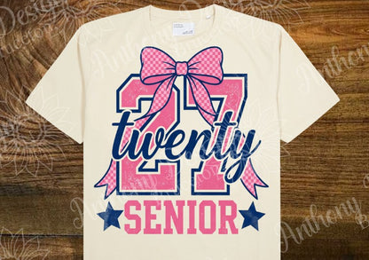 Senior Class of 2027  pink and navy with bow designed shirt