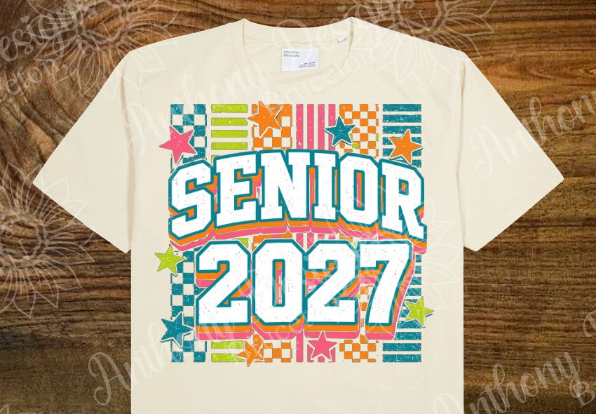 Senior Class of 2027  orange pink green teal retro designed shirt