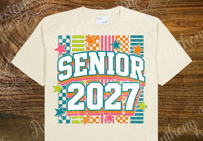 Senior Class of 2027  orange pink green teal retro designed shirt