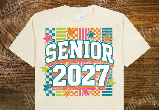 Senior Class of 2027  orange pink green teal retro designed shirt