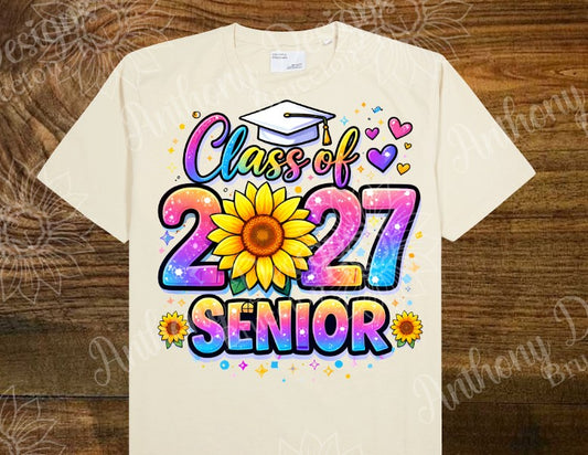 Senior Class of 2027  neon sunflower designed shirt