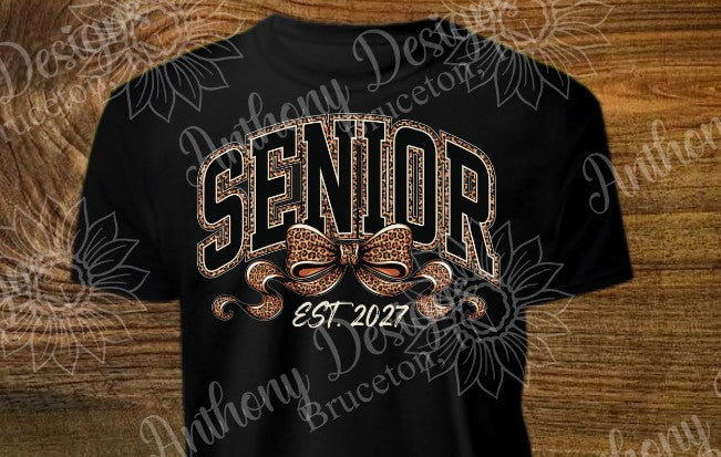 Senior Class of 2027  leopard coquette bow designed shirt