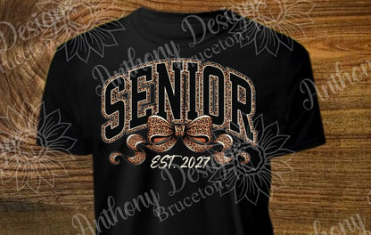 Senior Class of 2027  leopard coquette bow designed shirt