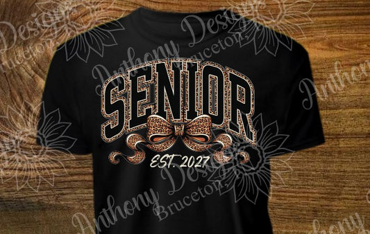 Senior Class of 2027  leopard coquette bow designed shirt