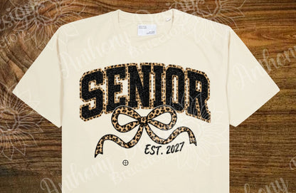 Senior Class of 2027  leopard coquette bow designed shirt