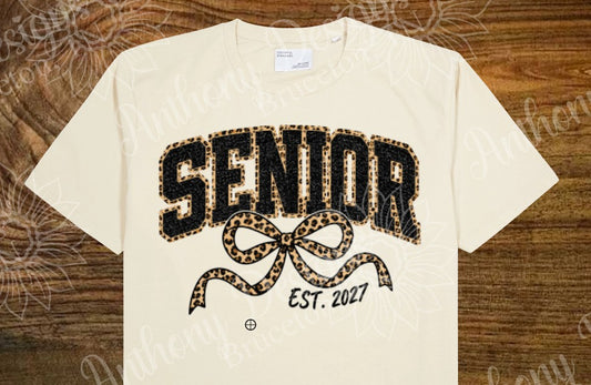 Senior Class of 2027  leopard coquette bow designed shirt
