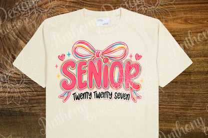 Senior Class of 2027  pink with coquette bow designed shirt