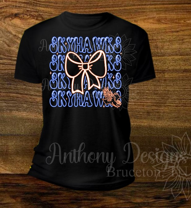 Skyhawks outlined with bow. UT Martin inspired designed shirt