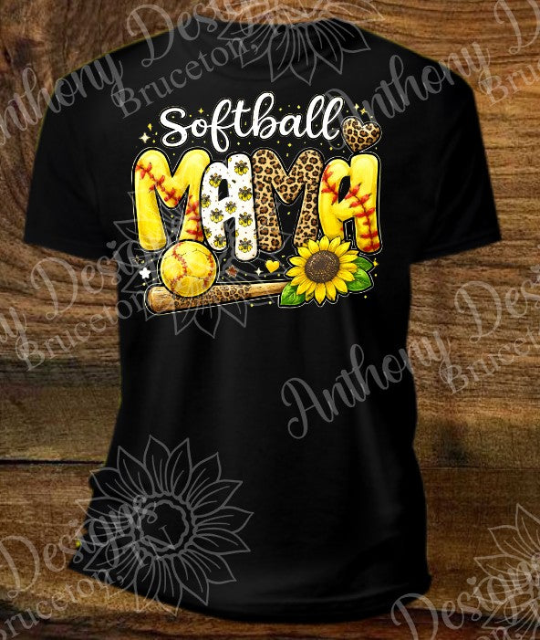 Softball Mama with sunflower and cheetah print design shirt