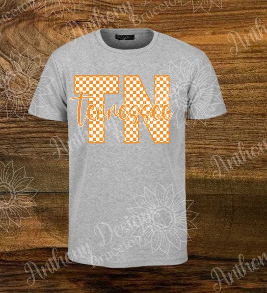 Tennessee TN orange and white checkered design School Spirit shirt