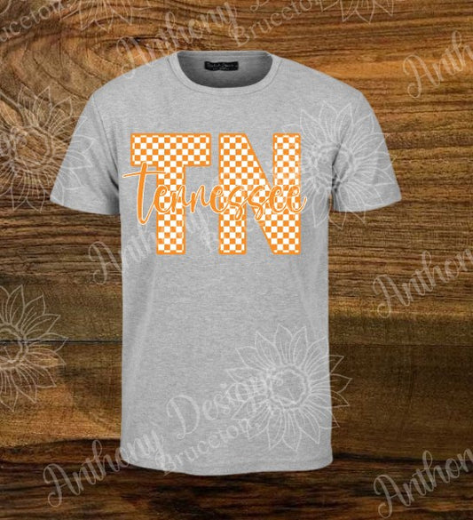 Tennessee TN orange and white checkered design School Spirit shirt