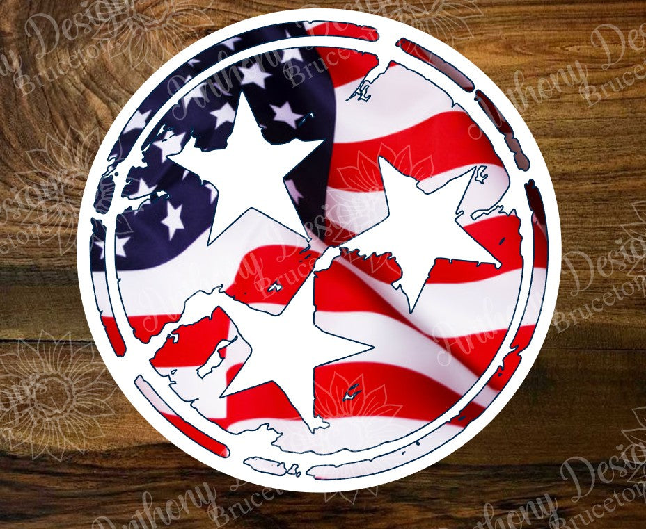 Distressed Tennessee Tri Star American Flag Vinyl Sticker