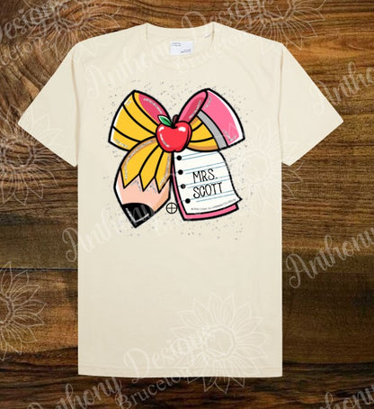 Teacher Student personalized pencil bow school spirit shirt