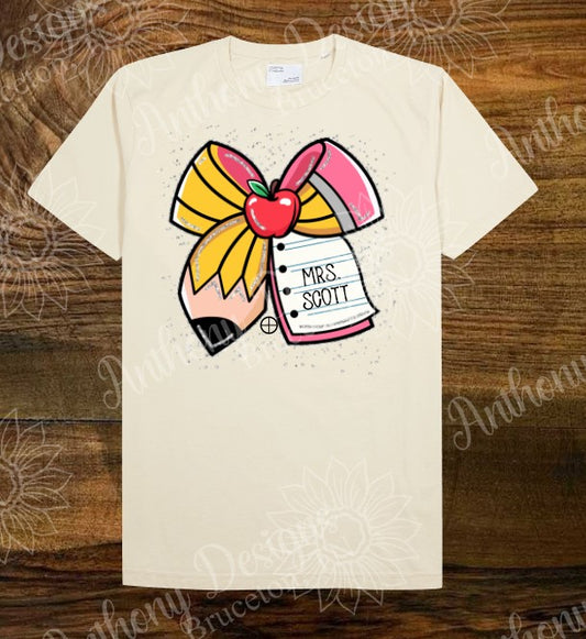 Teacher Student personalized pencil bow school spirit shirt