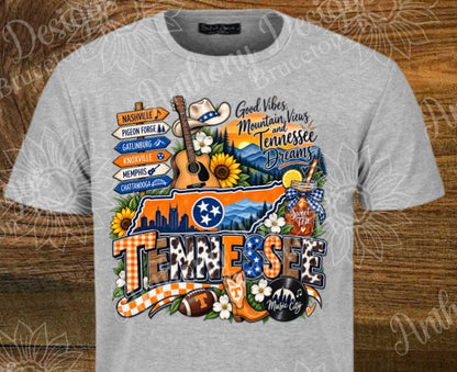 Tennessee. Good Vibes Mountain Views and Tennessee Dreams. Tennessee inspired designed shirt