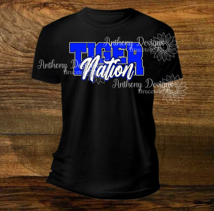 Tiger Nation designed shirt  Personalize with your school colors, mascot.