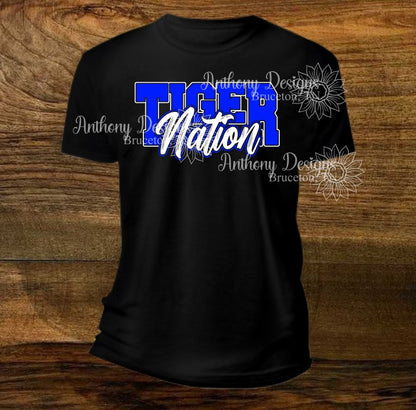Tiger Nation designed shirt  Personalize with your school colors, mascot.