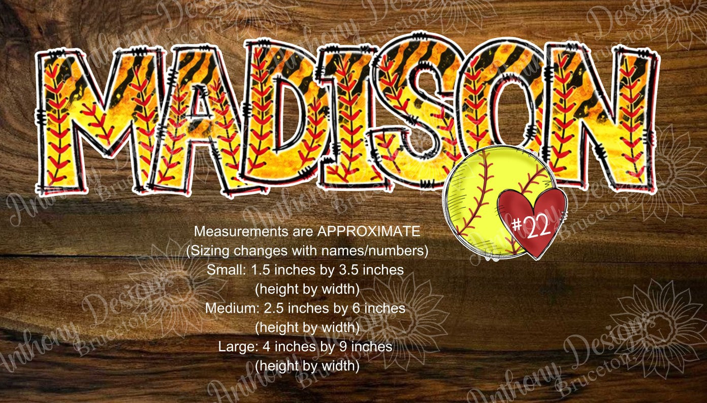 Personalized Softball Tiger Stripes name and number player Stickers