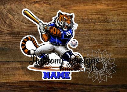 Personalized Tiger Baseball Mascot Vinyl Sticker