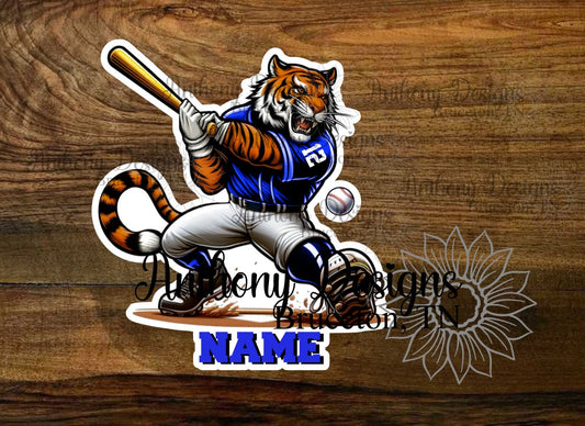 Personalized Tiger Baseball Mascot Vinyl Sticker
