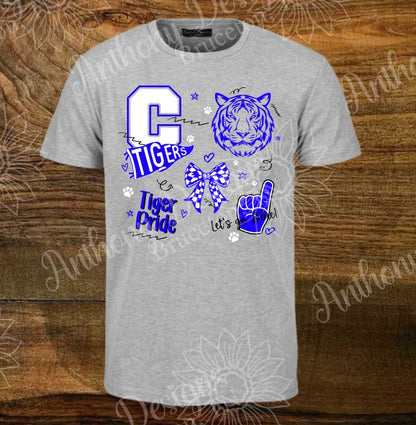 Tigers clipart mascot number 1 bow designed shirt  Personalize with your school colors, mascot, monogram.