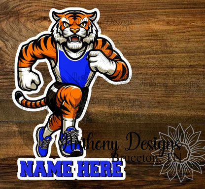Personalized Tiger Cross Country Track and Field Mascot Vinyl Sticker