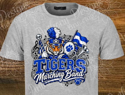 Tigers Marching Band. blue and white. school spirit inspired designed shirt