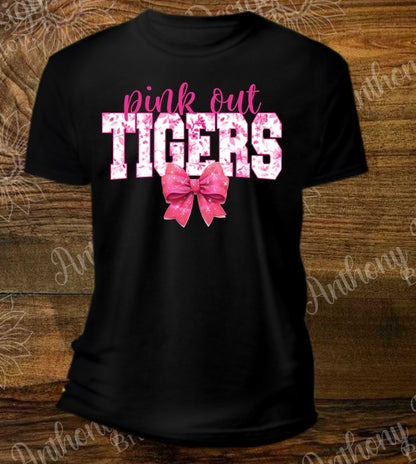 Pink Out Tigers floral print with coquette bow design shirt