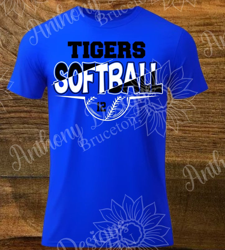 Tigers Softball with player's number design School Spirit shirt