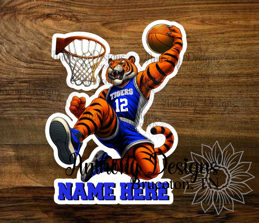 Personalized Tiger Basketball Mascot Vinyl Sticker