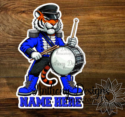 Personalized Tiger Marching Band Bass Drum Mascot Vinyl Sticker