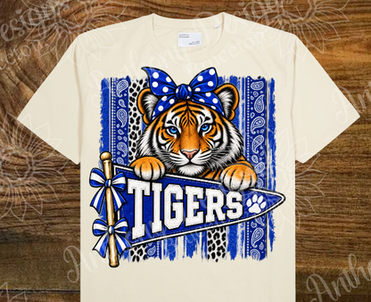 Tigers Pennant with paisley print and bandanna on  Comfort Color short sleeve tee shirt