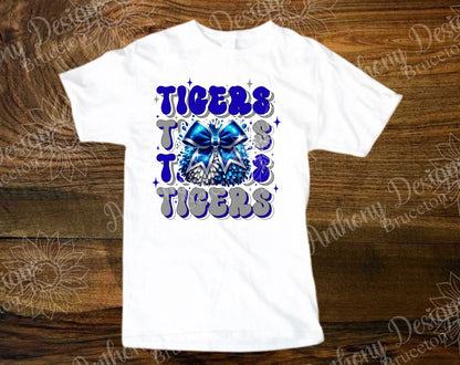 Tigers Cheerleading pom poms bow shirt  Personalize with your school colors.