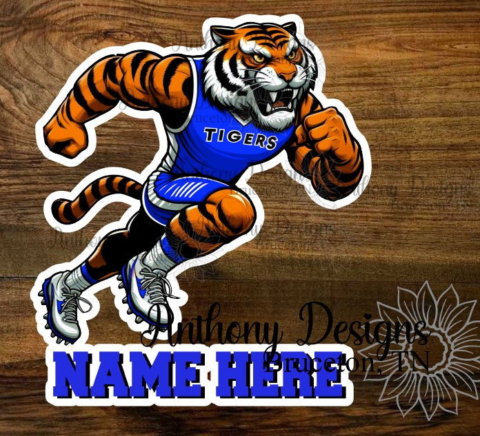 Personalized Tiger Cross Country Track and Field Mascot Vinyl Sticker