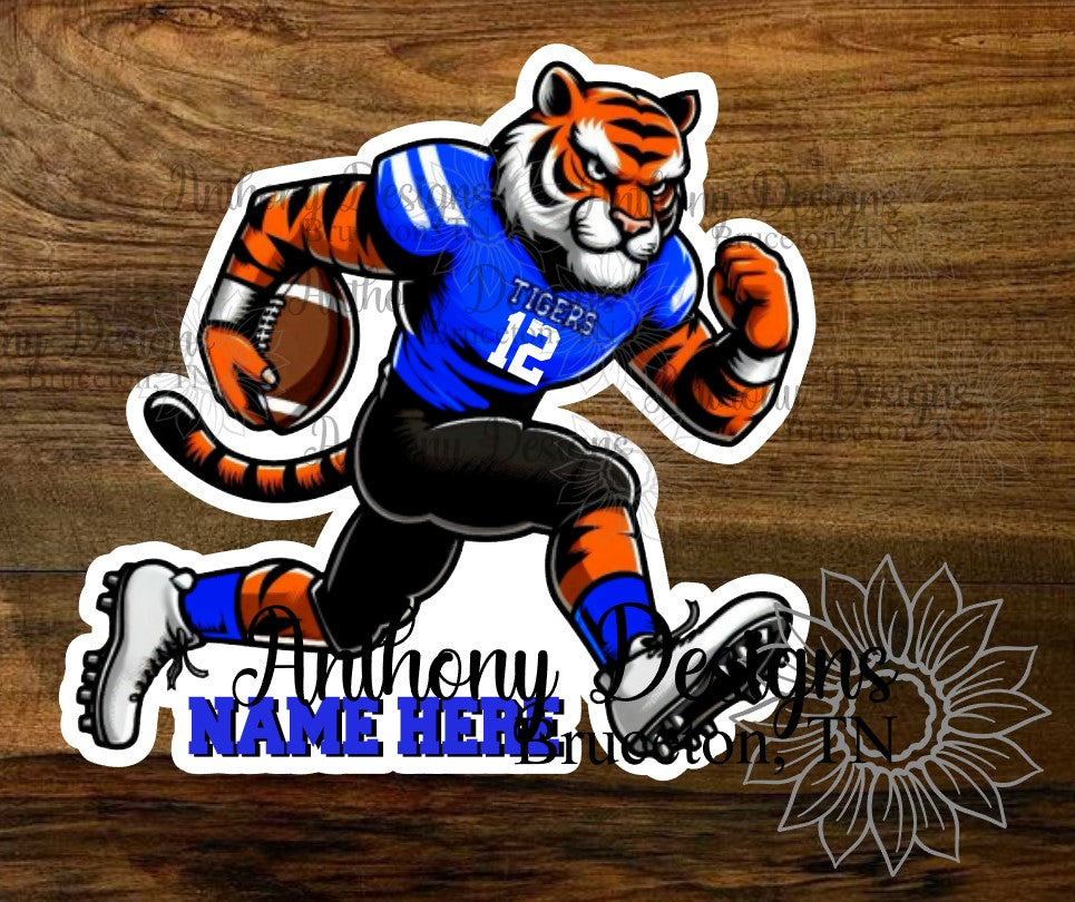 Personalized Tiger Football Mascot Vinyl Sticker