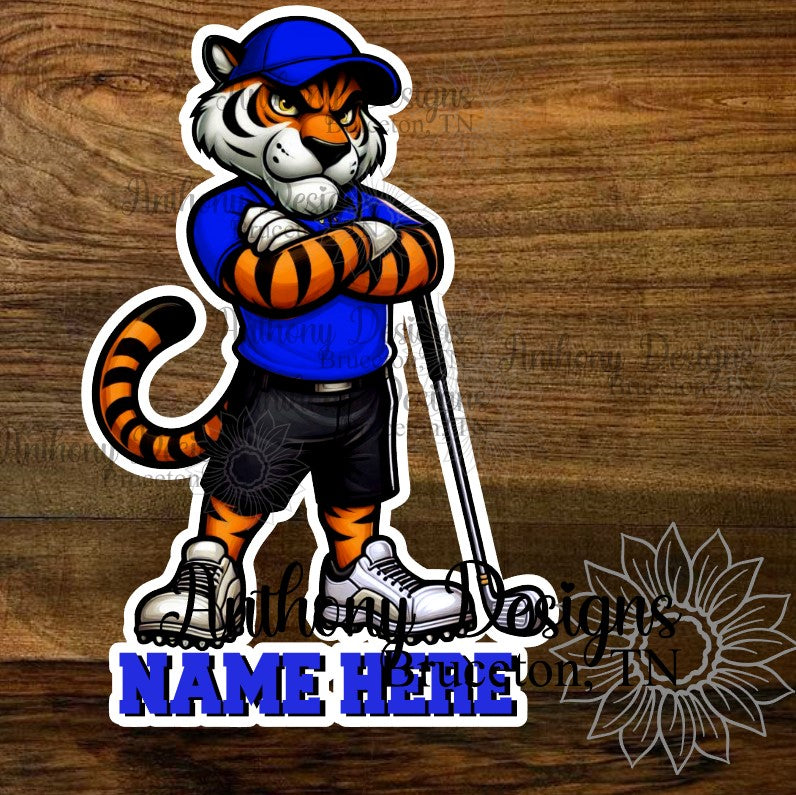 Personalized Tiger Golf Mascot Vinyl Sticker
