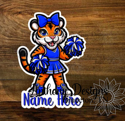 Personalized Tiger Cheerleader Mascot Vinyl Sticker