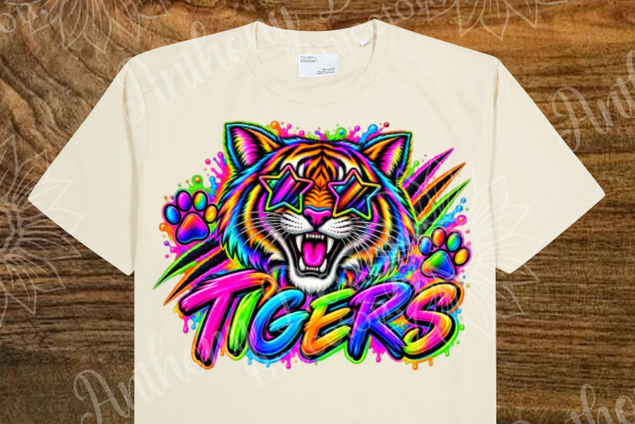 Tigers. Neon brights. Cheer. school spirit inspired designed shirt