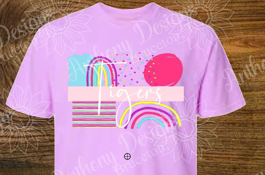 Tigers neon design school mascot  Comfort Color short sleeve tee shirt