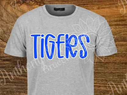Tigers. Cheer. Football. Basketball. Cross country. Track. Baseball. Softball. Band. Soccer. school spirit inspired designed shirt