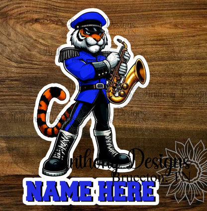 Personalized Tiger Marching Band Saxophone Mascot Vinyl Sticker