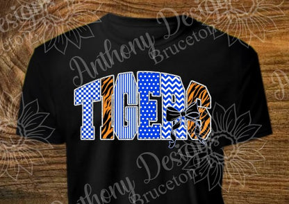 Tigers (school mascot) checkered in school colors designed shirt
