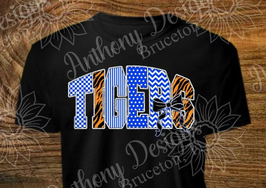 Tigers (school mascot) checkered in school colors designed shirt